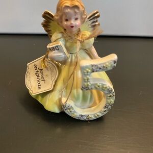 VTG Josef Originals Angel Yellow Small Figurine with Birthday Number 5